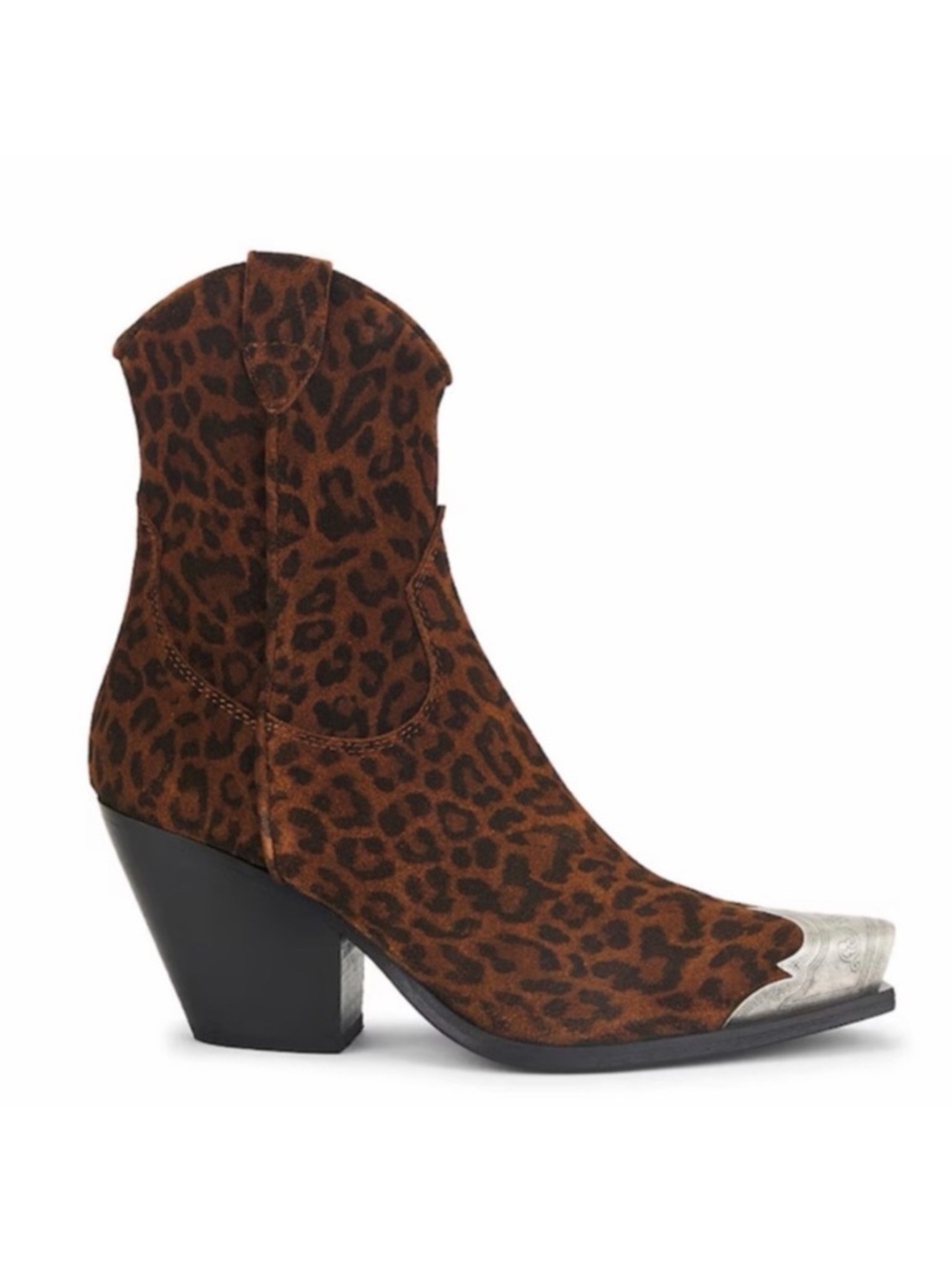 Free People Leopard Print Suede Western Heel Boots - Brown Black